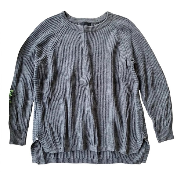 Attention Boxy Ribbed Knit Zip Side Slits Pullover Sweater Gray Size XL - Picture 1 of 5